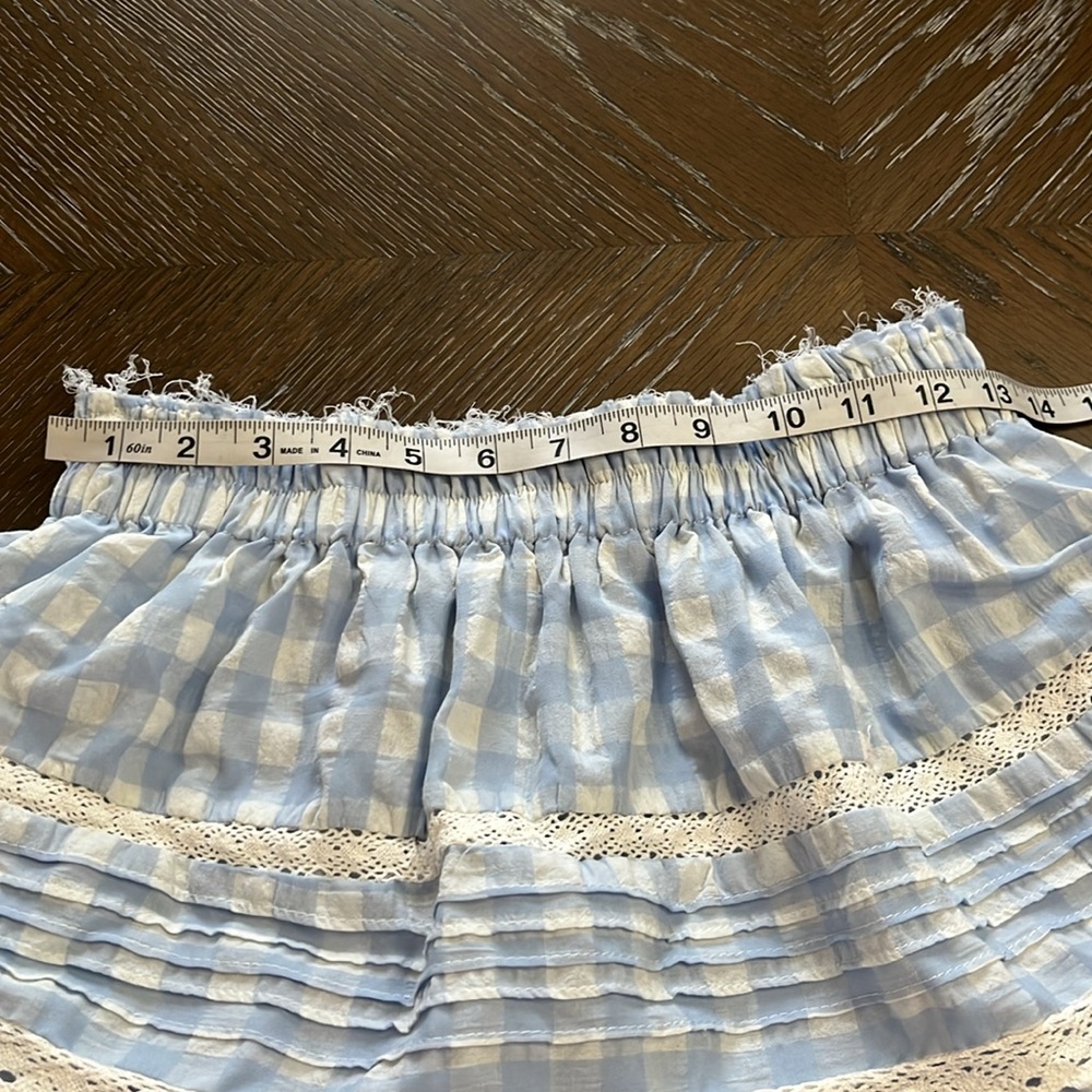 Day+Moon blue & white gingham checkered lace ruffles tiered mini skirt Size M - Picture 16 of 17
